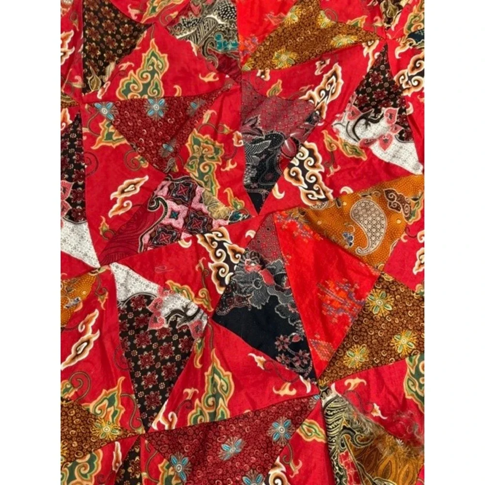 Handmade Batik Patchwork dual side Quilt Red Indonesian Artisan unlined 69X95